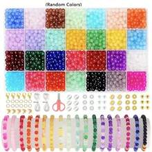 700pcs/1400pcs, 6mm Glass Round Beads Jewelry Making Set For Handmade DIY Bracelets, Necklaces, Earrings, Jewelry, Crafts Gifts Accessories (Random Colors)