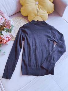 Basic Knitted Cold Weather Blouse Round Neck Sweater Women's Fashion - Black - View 2