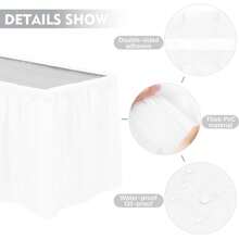 Juego de mantel y falda de mesa, falda de mesa desechable de 29 in x 14 ft y mantel de plástico de 54 x 108 in para mesas rectangulares, bodas, fiestas de bufé, fiestas de cumpleaños, decoraciones de baby shower, Navidad, San Valentín, Pascua (Blanco, Negro, Rosa, Azul)