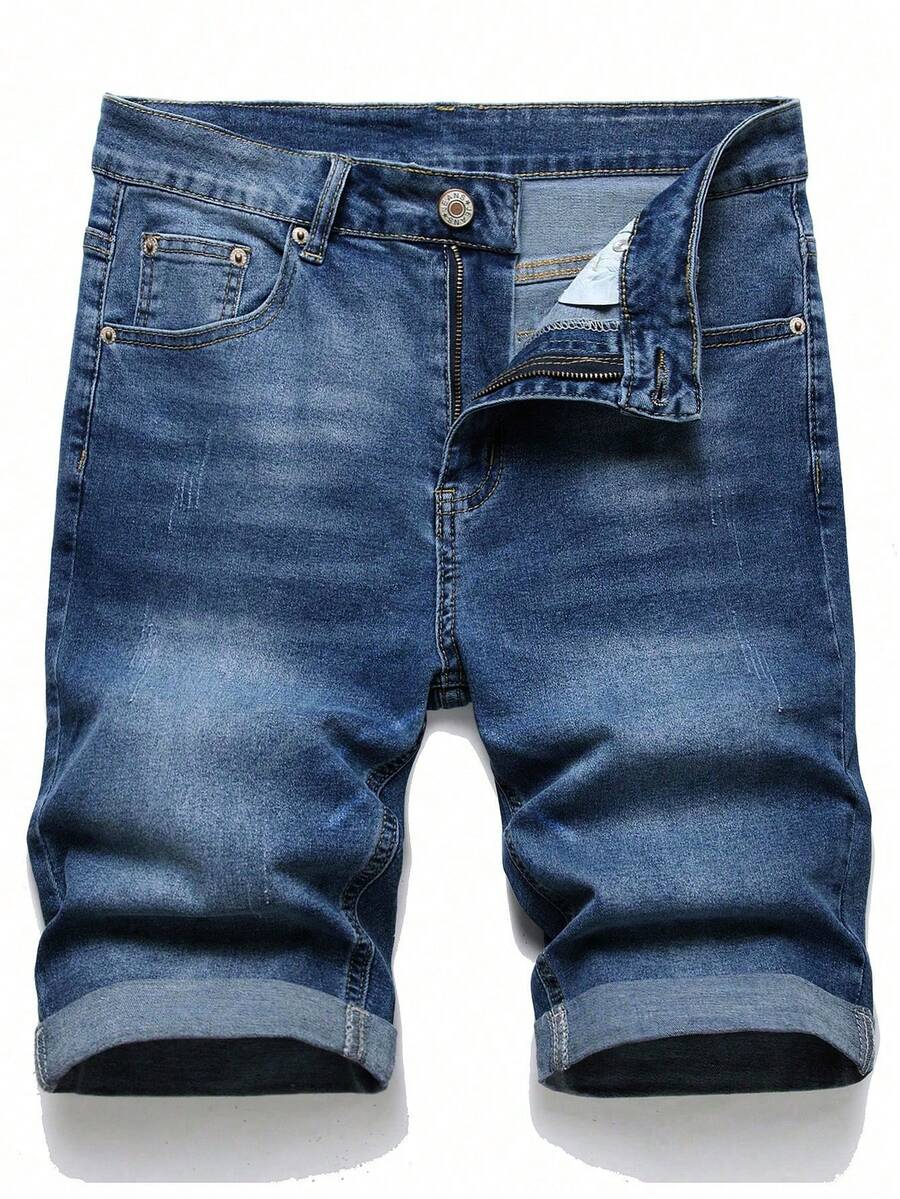 Men's Casual Multi-Pocket Straight Leg Denim Shorts - Dark Wash - View 1