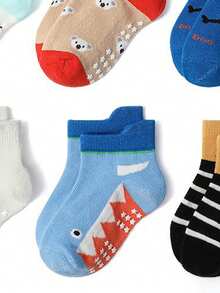 6 Pairs/12 Pairs Cartoon Star Non-Slip Toddler Socks, Breathable Baby Boy Girl Skid-Proof Socks