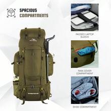 80L Travel Backpack Camping Hiking Rucksack Trekking Bag For Men & Women With Water Proof Rain Cover/Shoe Compartment BHK001 - Olivegreen - View 5