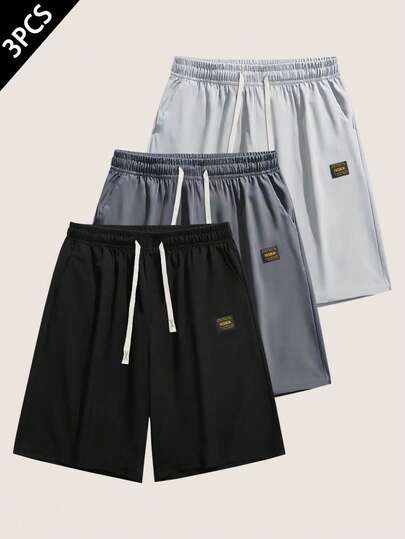 3 件轻质透气男士运动短裤，抽绳腰带，快干面料，适合夏季训练、跑步锻炼、休闲周末