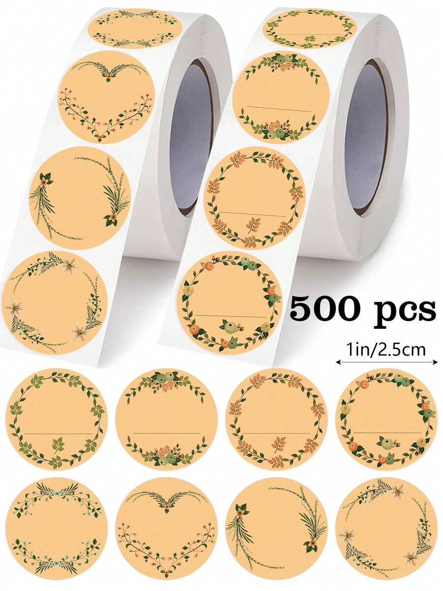500pcs/Roll Brown Kraft Paper Handmade Thank You Self-Adhesive Stickers, Writable, Suitable For Handmade Baking, Envelope Sealing, Crafts, Gift Bags, DIY Decoration, Birthday, Wedding Decor, PVC Durable Adhesive, Highly Recommended For Small Business Owners, Back To School - Multicolor - View 1