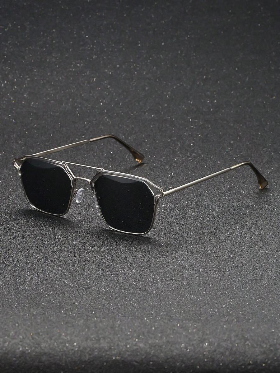 Retro Square Aviator Unisex Sunglasses, Metal Frame Classic Style Sunglasses For Outdoor Travel Beach Holiday Casual Daily Wear, Summer UV Protection Driving Glasses For Summer Beach Vacation,Outdoor,Travel - 灰色 - 查看 1