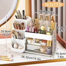 Makeup Organizer With Drawers, Combination Large Capacity Countertop Organizer For Vanity, Bathroom And Bedroom Desk Cosmetics Organizer, Easy To Storage Skincare, Brushes, Eyeshadow, Lotions, Lipstick Summer Travel, Vacation Home Bathroom Decor Holiday Back To School