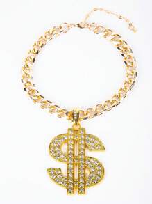 1pc Upgraded Super Sized Dollar Sign Pendant With Rhinestones, Sturdy Thick Gold Chain Necklace For Pets Such As Cats And Dogs, Flashy Chunky Chain, Hiphop Punk Decor For Bulldogs, Golden Retrievers, Labradors