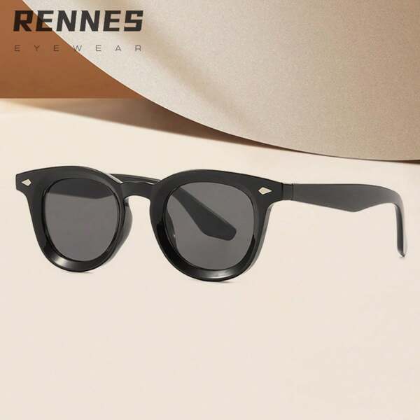 1pc Windnet Popular Retro Elliptical Frame, Fashionable Rice Nails, Fashionable Glasses, Men's And Women's High End Dressing, Must-Have For Summer Outings, Sunshade Sunglasses, Solid Color