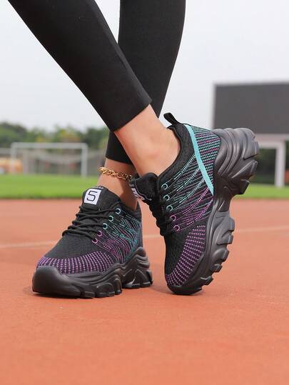 Women's Invisible Height Increasing Casual Shoes, Rhombus Pattern Elegant Vintage Geometric Fabric Lace-Up, 9CM Height Increase, Suitable For Office And Outdoor, All Seasons