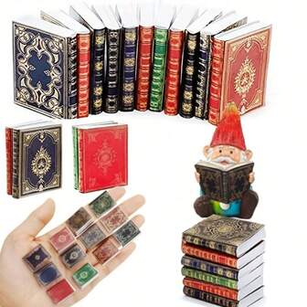 18 件/24 件/30 件 1:12 比例微型书籍 - 优雅的金色和栗色封面，详细的书脊设计，非常适合娃娃屋、仙女花园和微型景观装饰、娃娃屋装饰 | 优雅的微型书籍 | 详细的书脊设计、微型家具