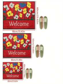 1pc Cute Floral Welcome Doormat For Christmas & Thanksgiving | Durable Polyester Material | Non-Slip, Easy To Clean, Machine Washable | Indoor/Outdoor Entrance And Home Decor - Ideal For Room Decor, Small Rug, Living Room Rug, Bedroom Rug, Kitchen Rug, Bathroom Rug, Area Rug - All Season, Holiday Decoration