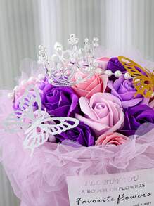 12pcs Mini Pearl Beaded Crown Shaped Flower Bouquet Accessories , Perfect For Birthday Party Decorations, Back To School Valentine Day