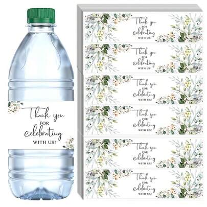 50pcs/Set Eucalyptus Appreciation Water Bottle Stickers, 7.9"X1.97" Wedding/Birthday Decor Water Bottle Label Papers, Green Leaf Label Stickers For Party Favors, 16.9oz 500ml Water Bottle Labels,Christmas Valentine Day,Christmas Decorations