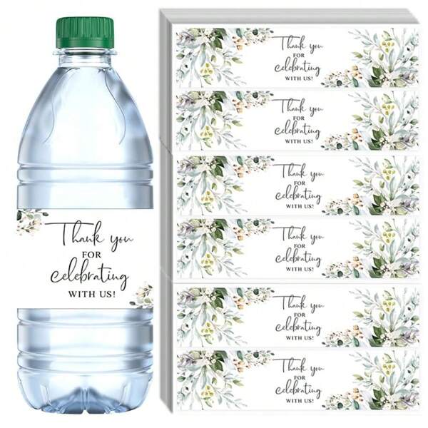 50pcs/Set Eucalyptus Appreciation Water Bottle Stickers, 7.9"X1.97" Wedding/Birthday Decor Water Bottle Label Papers, Green Leaf Label Stickers For Party Favors, 16.9oz 500ml Water Bottle Labels,Christmas Valentine Day,Christmas Decorations