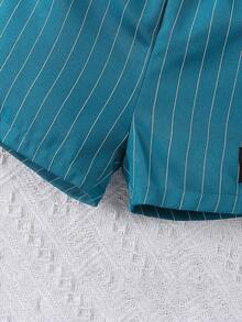 3 件套夏季新款休闲男婴字母印花背心、条纹短裤和帽子套装，适合海滩、度假、旅行 - 白色 - 查看 9