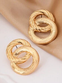 1 Pair Golden Metal Geometric Circle Stud Earrings For Women, Luxurious, Elegant, Fashion, Suitable For Mother's Day, Party, Banquet And Daily Wear