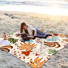 1 Piece Tropical Botanical Pattern Beach Blanket Lightweight Outdoor Multi-Purpose Waterproof & Sandproof Tropical Oasis Beach Blanket Tropical Botanical Botanical Patterns In Green Tones With Shades Of Green Leaves Pattern Design Digital Retro Print Casual Outdoor Soft Material Picnic Blanket - Multicolor - View 5