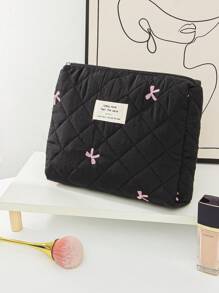 1 Piece Women's Bow Embroidered And Quilted Makeup Bag Sets Travel Cosmetic Bag With Handle Tampon Storage Bag Sanitary Pad Pouch Large Capacity Cosmetic Bag, Lightweight Fluffy Filling Toiletries Bag Mini Travel Makeup Case Pouch For Travel Storage,Daily Use. For School Cosmetic Bag Back To School Supplies Cosmetic Storage School Stuff Bag Organizer Room Stuff