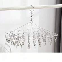 1pc Stainless Steel Sock Drying Rack, With Multiple Clips, Rotating Hook Windproof Clothes Hanger, Suitable For Socks, Bras, Lingerie, Laundry Accessories