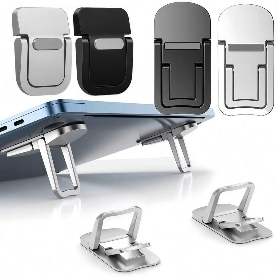 2pcs Adjustable Laptop Stand | ABS Material, Multifunctional Phone Holder, Portable No-Install Self-Adhesive Invisible Riser, Dual-Angle Adjustment Design, Portable Office Desk Keyboard Tray, Compatible With MacBook Pro/Air, Surface, Etc. | Black/Silver Color Options, Ergonomic Design For Office & Gaming - Multicolor - View 1