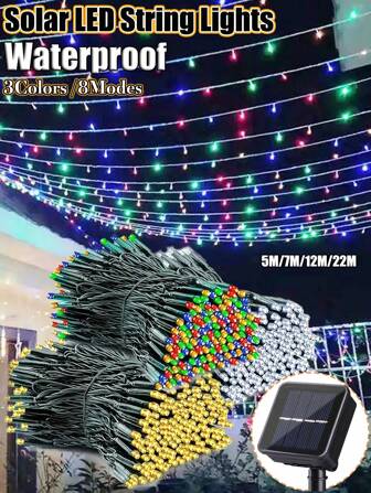 太阳能花园灯 20leds/50leds/100leds/200leds 户外灯串花园 8 种照明模式 IP65 防水 5M/7M/12M 22M 仙女花环灯圣诞节、派对、万圣节、露营、婚礼、花盆、花园装饰（白色/多色/暖白）