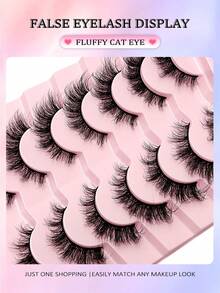 Asiteo New Hot Selling 7 Pairs Cat Eye False Eyelashes, Thick Curly Lashes, Flared Ends, Long Lashes, Fluffy Soft Natural Looking Faux Mink Eyelashes - 眼尾拉長款 - 查看 4