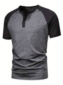ALTZTAR Men's Raglan Henley Neck Short Sleeve T-Shirt, Casual Retro - Grey - View 4
