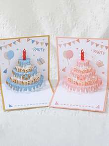 1 pieza Tarjeta de felicitación de cumpleaños hecha a mano con diseño 3D emergente, con un diseño vibrante de pastel y globos con el texto "Feliz Cumpleaños", ideal para regalar a amigos y familiares, perfecta para suministros de fiesta de cumpleaños, eventos de celebración y decoración de fiesta de cumpleaños - Multicolor - Ver 5