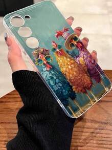 Funda de teléfono minimalista y práctica con estampado de pollo de dibujos animados y flores ditsy pintadas, compatible con iPhone/Galaxy/Serie Redmi