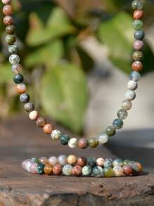 Conjunto de 2 peças de colar e pulseira de pedra natural boêmia, joias unissex de 6 mm feitas à mão com contas, acessórios de equilíbrio energético de cristal de cura adequados para uso diário
