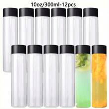 6 Packs 13.6 OZ (400 Ml) Clear PET Plastic Juice Bottles With Black Lids- Plastic Smoothie Bottles Ideal For Juice, Milk And Other Beverage,Empty Plastic Juice Bottles With Leak-Proof Caps Clear Water Bottle, For Outdoor, Camping