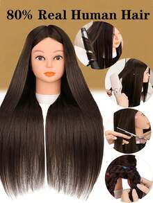 Cabeza de maniquí con 80% de cabello humano de 26 pulgadas, maniquíes para practicar peinados con pinza y herramientas, cabeza de maniquí de cosmética (# 4 sin maquillaje) - Multicolor - Ver 2