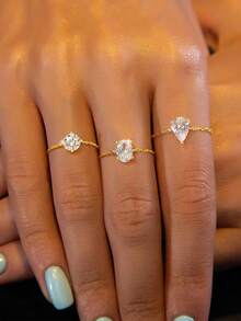 1枚独特链条锆石可调节拇指戒指，S925纯银精致珠宝，女士礼物 - 金色 - 查看 1