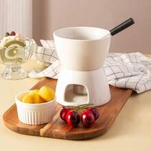 1 Set Heart-Shaped Ceramic Fondue Set, Includes 2 Forks, Cute Butter Warmer Set, Melting Pot Set For Chocolate, Cheese, Candy, Ceramic Fondue Cup Set, Suitable For Date Night, Birthday, Mother's Day And Wedding Gifts - Multicolor - View 7