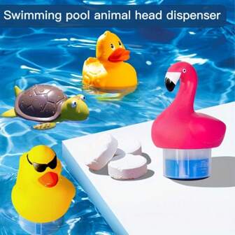 Seau flottant en forme de tête d'animal de piscine, distributeur de tablettes de chlore, disperseur de médicaments. Accessoires de nettoyage de piscine en forme de flamant rose, tortue et canard.