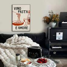 1 pezzo Quadro moderno senza cornice "Vino Pasta Amore", decorazione domestica moderna, con cornice nera, ideale per soggiorno, cucina, ufficio e sala da pranzo, uso interno/esterno, decorazione cucina