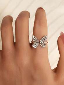 1pc Sterling Silver Butterfly Decor Adjustable Open Ring, Suitable For Daily Wear