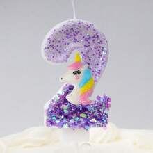 1 件生日数字蜡烛紫色独角兽生日蜡烛蛋糕闪光数字 1 蜡烛蛋糕装饰带亮片，适合女孩和女士周年纪念庆祝用品 - 彩色 - 查看 8