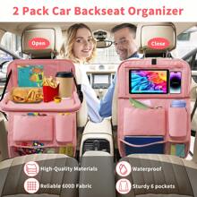 2pcs Durable Polyester Car Seat Organizer With Dining Table Tray - Fits Most Vehicles, Ideal For Snacks & Toys Storage