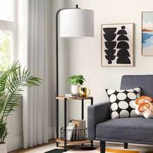 Floor Lamp With Table Natural Wood: ETL Listed, Linen Shade, Metal Body, 60" Height - 1 - View 3
