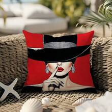 MEMNUN 1pc Red Lip Print Throw Pillow Cover, 17.7*17.7in(45*45cm)/19.69*19.69in(50*50cm)/15.75*15.75in(40*40cm), Single-Sided Printing, Dog Paw Farmhouse Style Polyester Cushion Cover, Perfect Gift For Family And Friends, Suitable For All Seasons - Multicolor - View 8