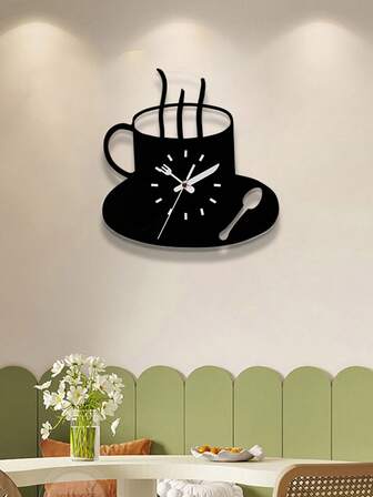 1 Pc, Creative Coffee Cup Modern Wall Clock, Silent Clock Without Ticking, Decorative Art Style Wall Clock, Wall Clock Used For Living Room Decoration, Suitable For Bedroom, Kitchen, Office, Cafe Decoration Wall Clock. Clock Wall Bedroom Decor Dormitory Decor Back To School Home Decor