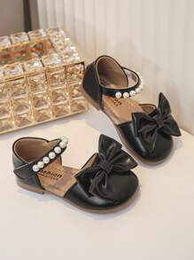 Sandalias planas de dedo cerrado con decoración de perlas sintéticas de unicolor simple para niñas