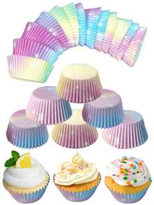 100 件星空渐变纸杯蛋糕内衬，加厚防油甜点包装托盘，耐热烘焙模具，适用于野餐、派对和活动 - 星空紙托 - 查看 2
