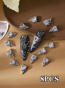 8 Stücke mehrfarbige Gothic Stil 3D Teufelsherz Strass Nail Art Dekorationen, mit Kupfer Zirkonia besetzt, Y2K Metallic Charm, DIY Salon Kunstbedarf, Nagelschmuck, Nagel-Accessoires, Fake Nagel Deko