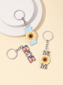 Mother's Day DIY Handmade New Key Chain, 1 Piece MOM Sunflower Leopard Print Heart Wooden Tag Key Chain Pendant, Creative Gift, English Letter Wooden Keychain, Holiday Gift, Handmade DIY, Suitable For Daily Use, Mother's Day Gift For Mom Car Accessories Bag Charm
