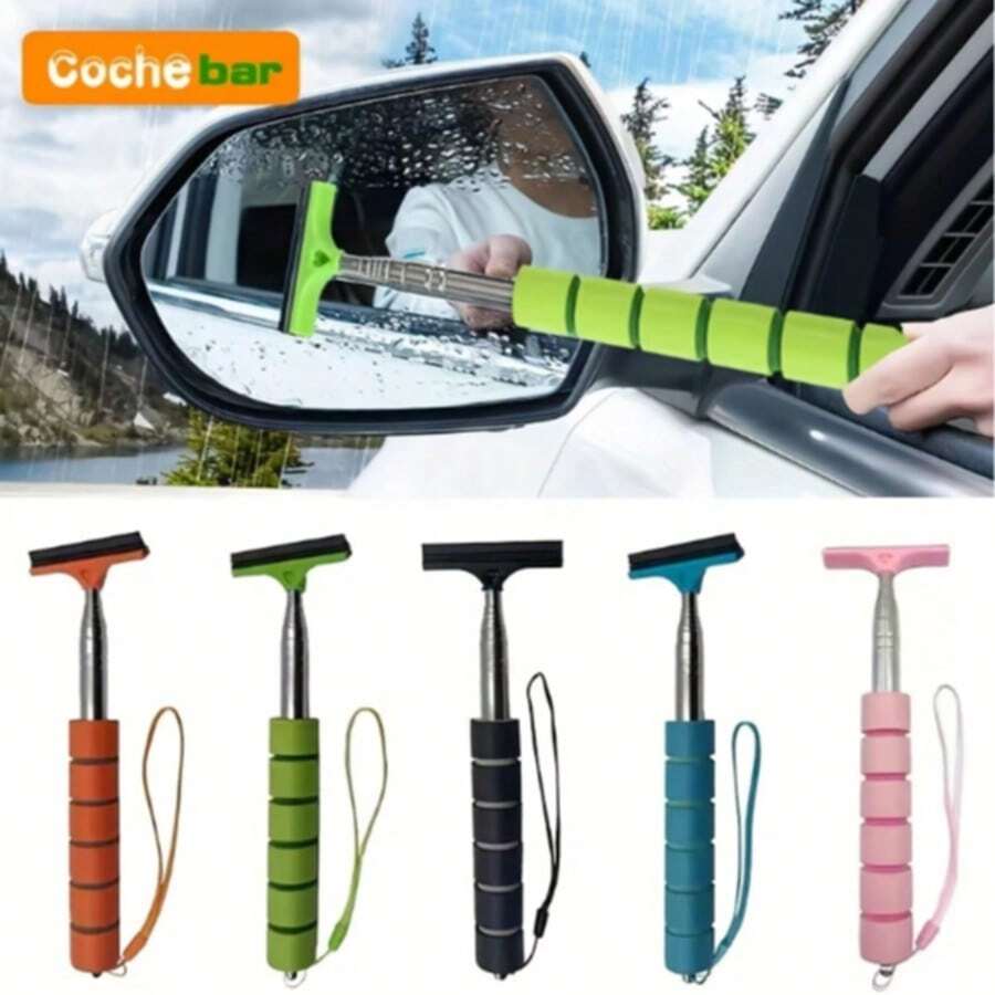 Stainless Steel Car Rearview Mirror Wiper, Retractable Laminated Brush Head, Window Cleaner, Handheld Wiper - Multicolor - View 1