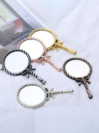 1 件新款复古欧式单面便携式蝴蝶柄化妆镜，适合化妆、旅行、露营、送给同事和学生的礼物