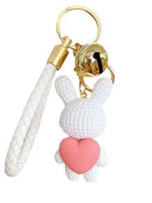 1pc Cartoon Rabbit Heart Shaped Resin Keychain Cute Couple Gift, Bag & Car Pendant Accessories, Birthday Present