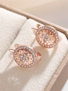 1 Pair Of New Creative, Simple, Fashionable, Highly Attractive, High-End And Elegant Hollowed-Out Artificial Zirconia Flower Earrings Accessories Fresh And Casual Light Luxury Exquisite Versatile Jewelry Earrings